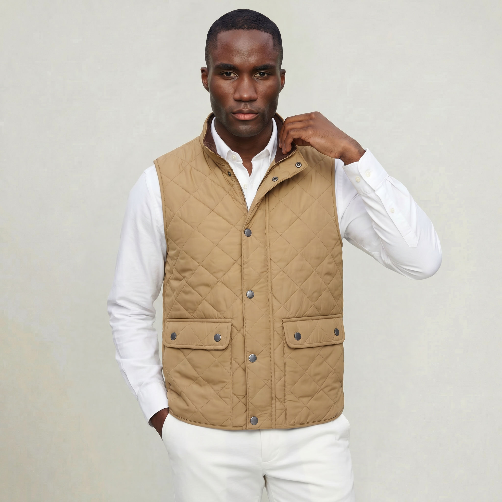 Men’s Quilted Snap Button Vest - Stand Collar Workwear Gilet