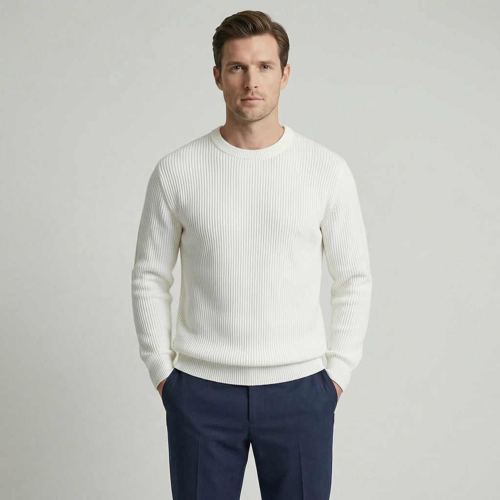 Men's Ribbed Knit Jumper – Crew Neck Pullover