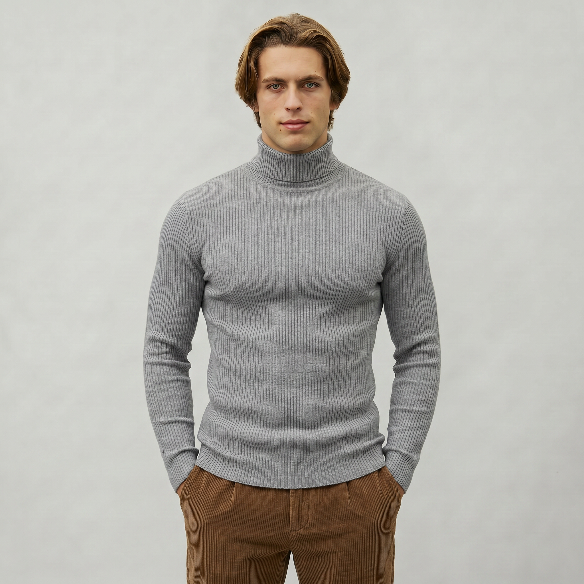 Men’s Ribbed Turtle Neck Jumper - Roll Neck Skivvy Slim Fit