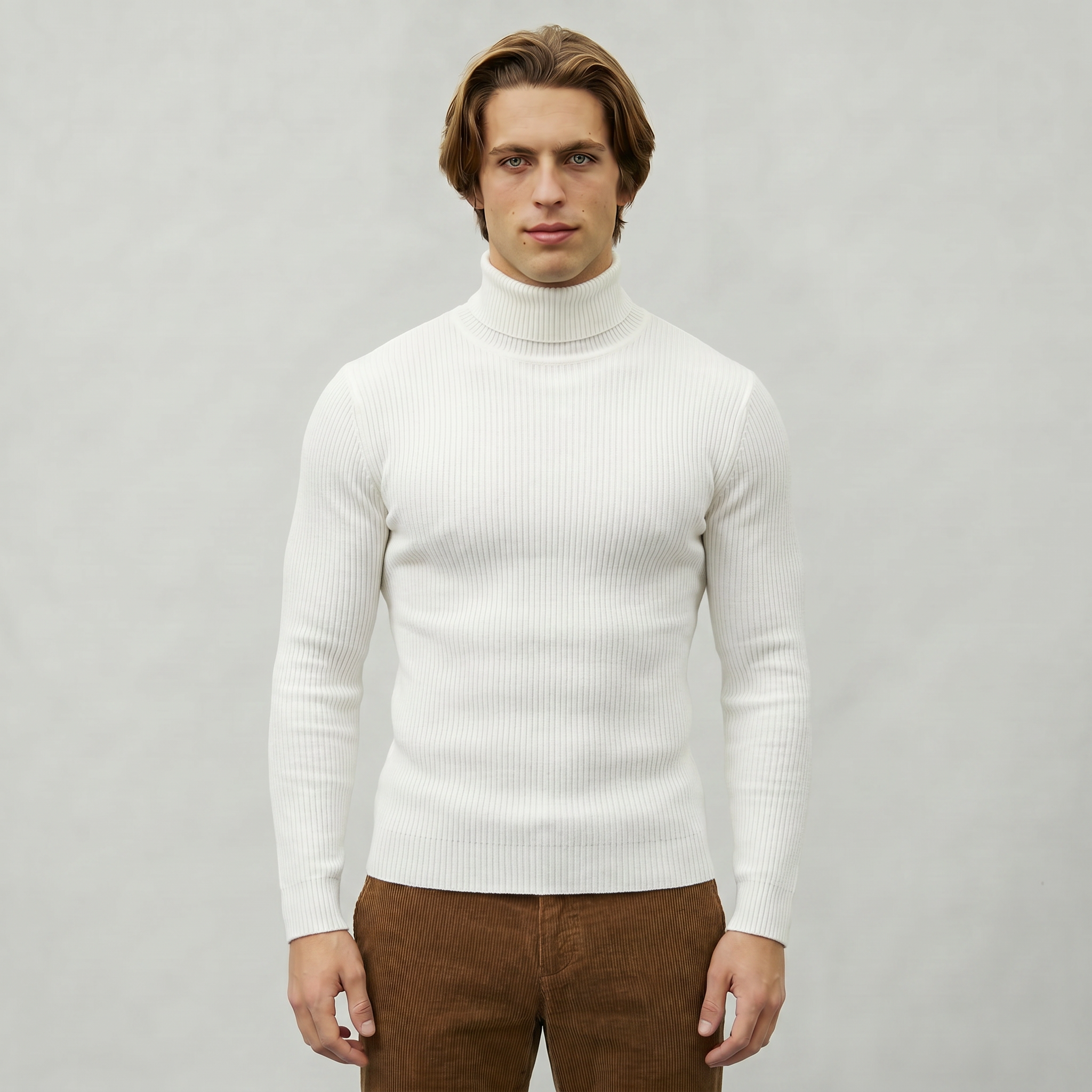 Men’s Ribbed Turtle Neck Jumper - Roll Neck Skivvy Slim Fit