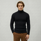 Men’s Ribbed Turtle Neck Jumper - Roll Neck Skivvy Slim Fit