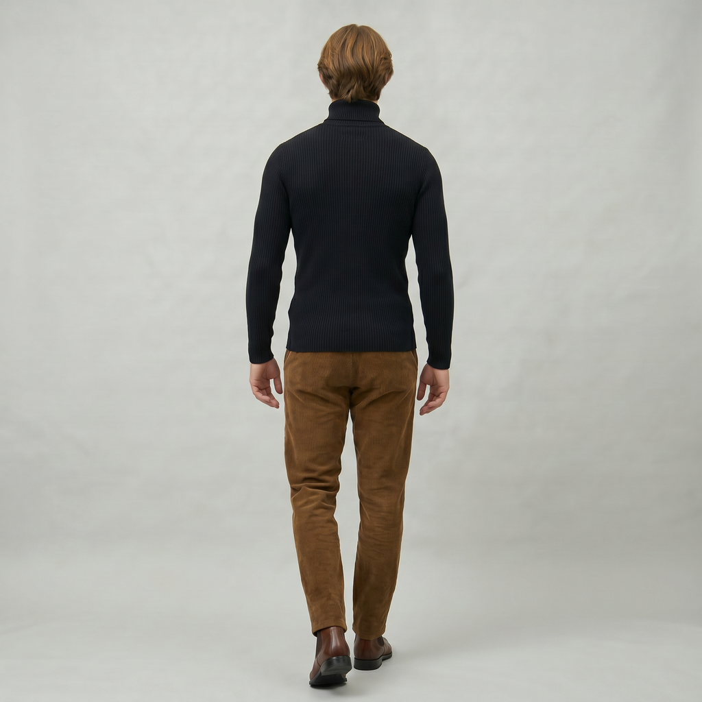 Men’s Ribbed Turtle Neck Jumper - Roll Neck Skivvy Slim Fit