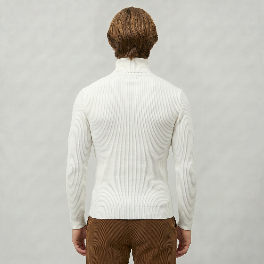 Men’s Ribbed Turtle Neck Jumper - Roll Neck Skivvy Slim Fit
