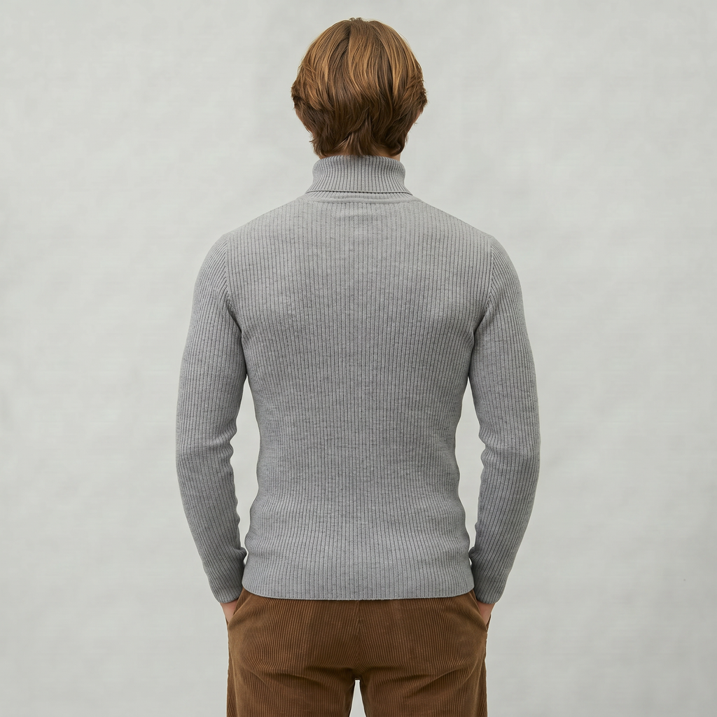 Men’s Ribbed Turtle Neck Jumper - Roll Neck Skivvy Slim Fit