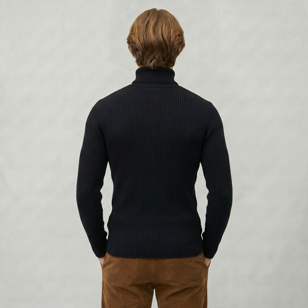 Men’s Ribbed Turtle Neck Jumper - Roll Neck Skivvy Slim Fit