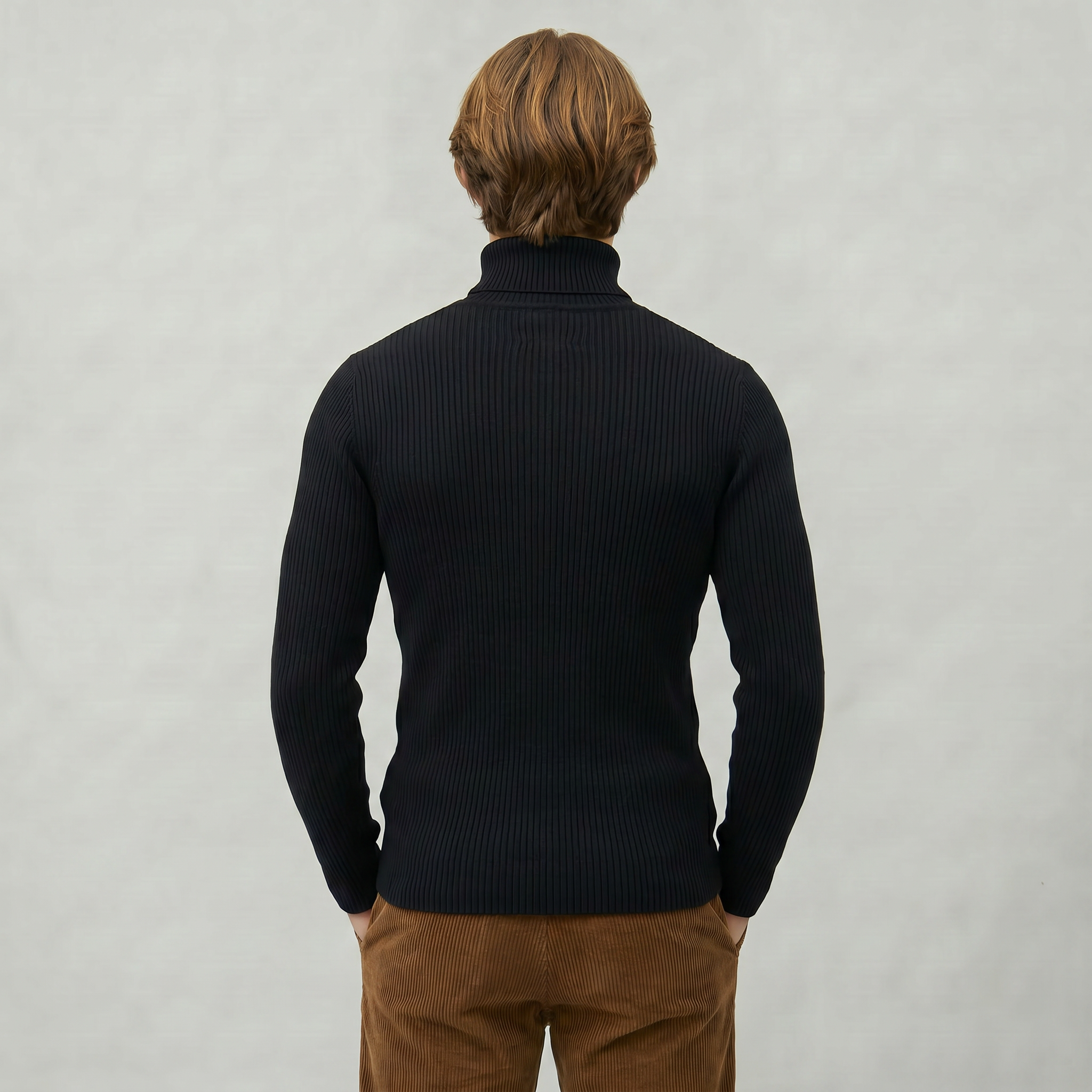 Men’s Ribbed Turtle Neck Jumper - Roll Neck Skivvy Slim Fit