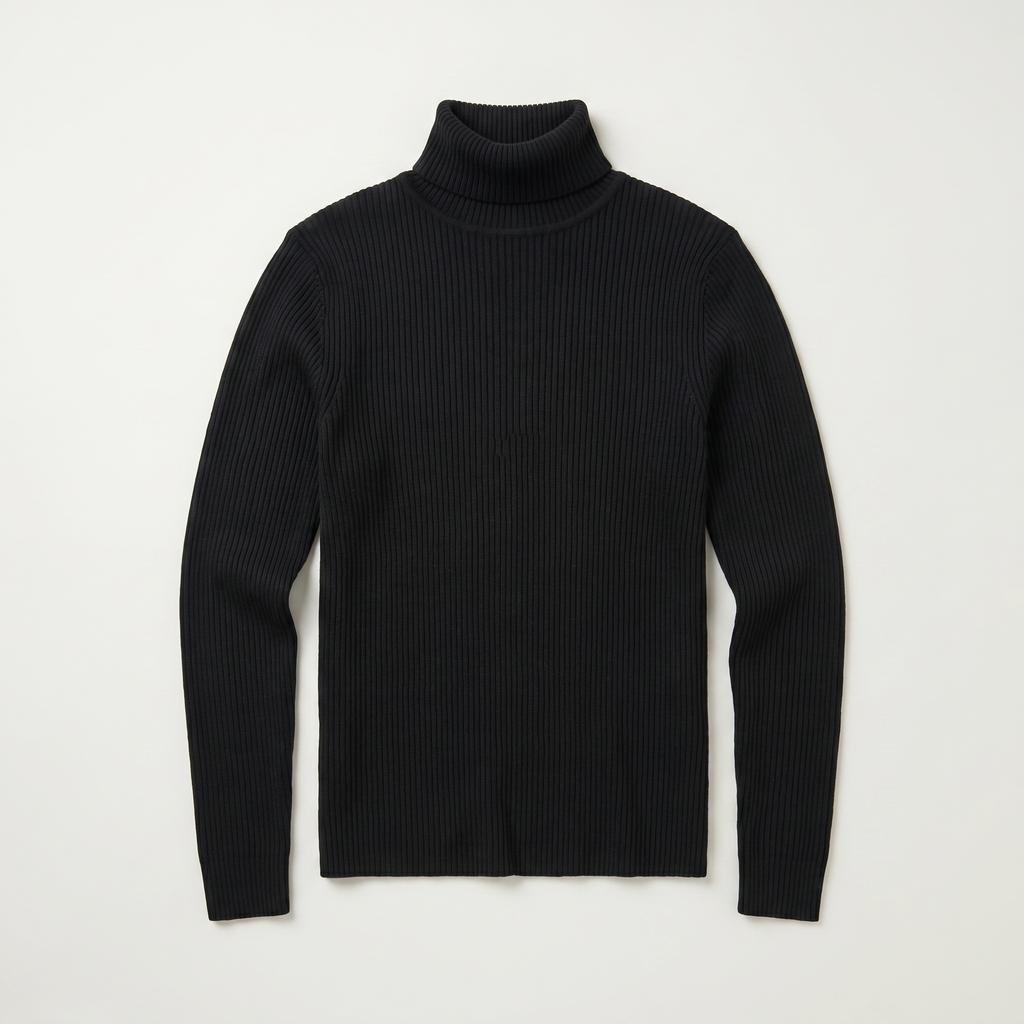 Men’s Ribbed Turtle Neck Jumper - Roll Neck Skivvy Slim Fit