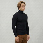 Men’s Ribbed Turtle Neck Jumper - Roll Neck Skivvy Slim Fit