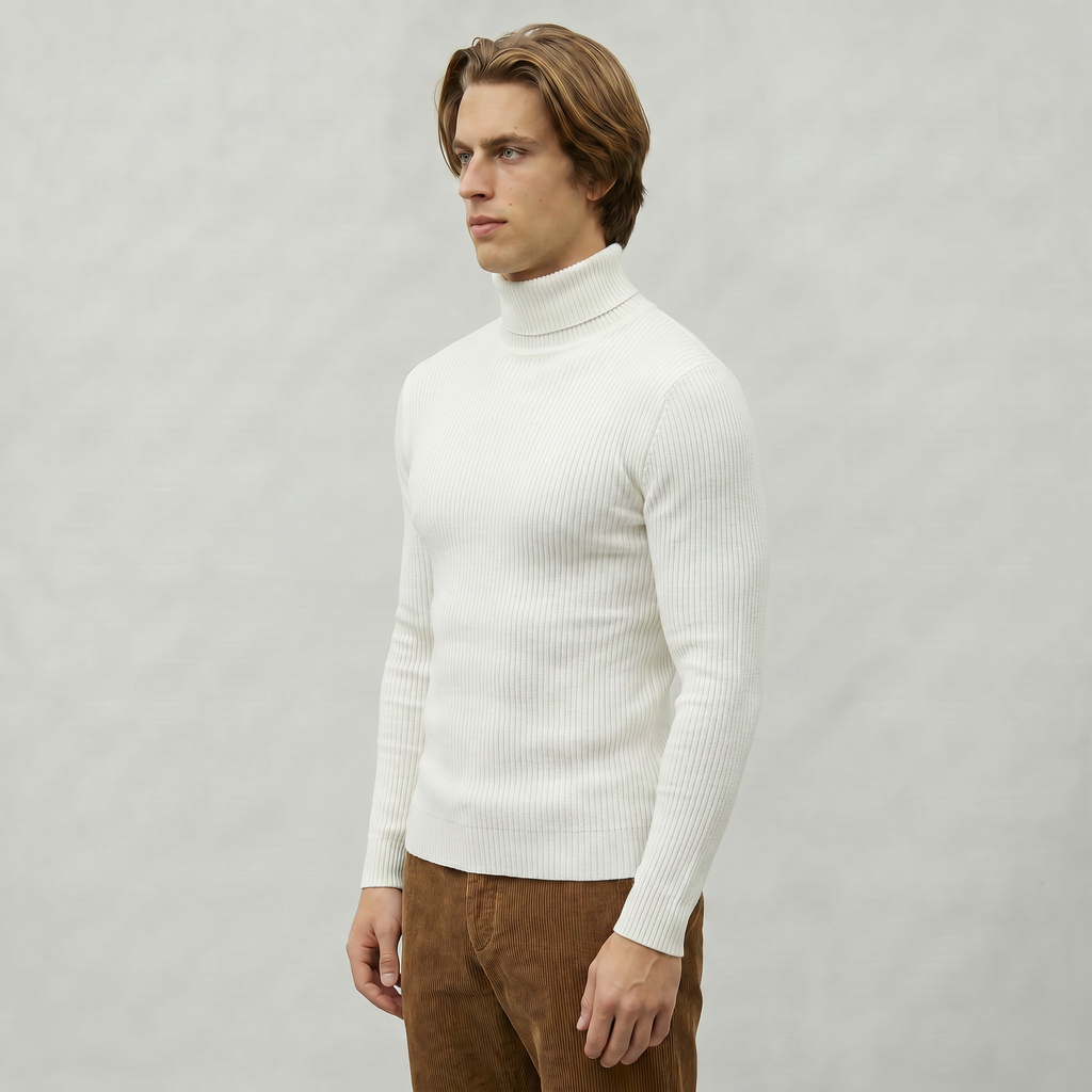 Men’s Ribbed Turtle Neck Jumper - Roll Neck Skivvy Slim Fit