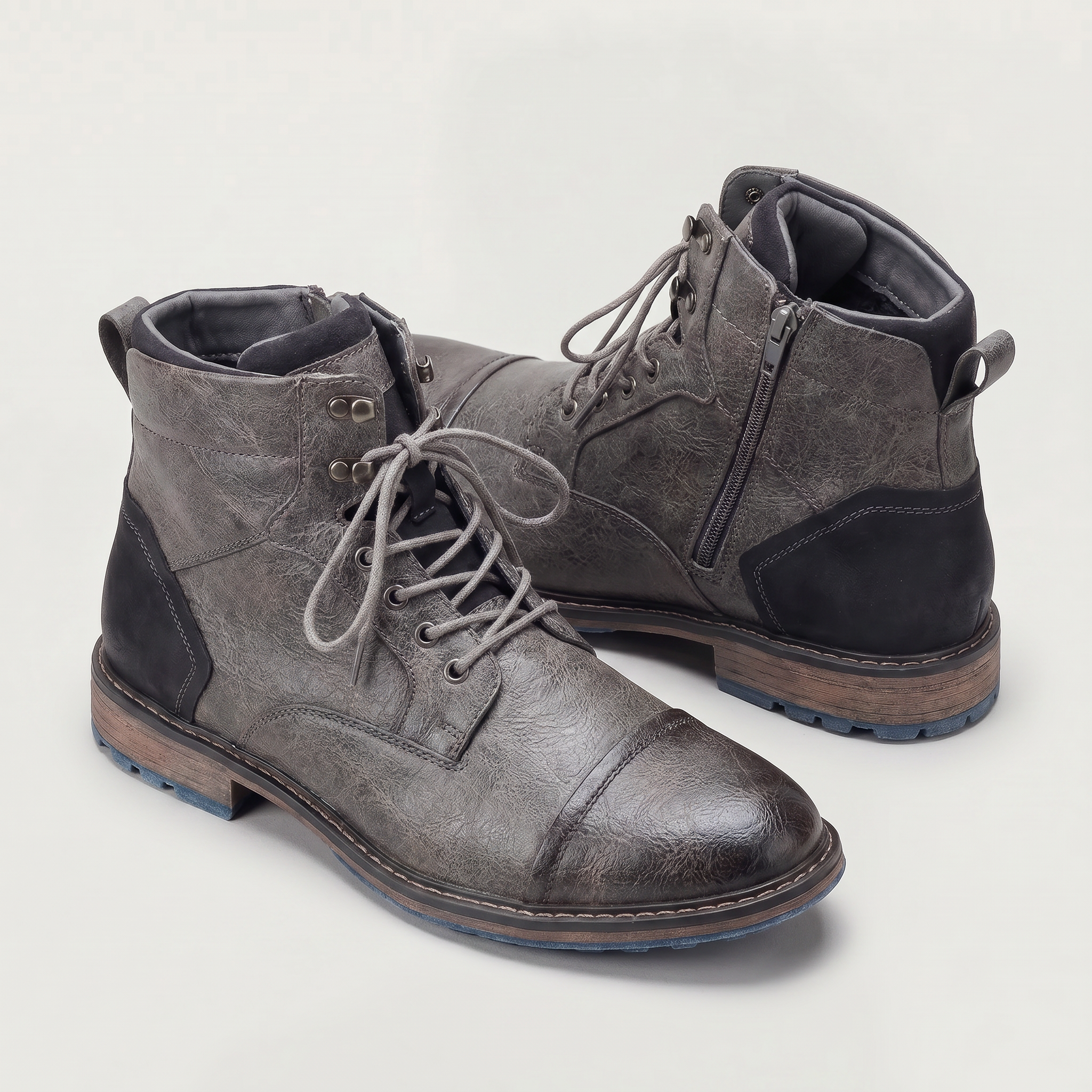 Men’s Rugged Lace Up Ankle Boots - Casual Leather Boots