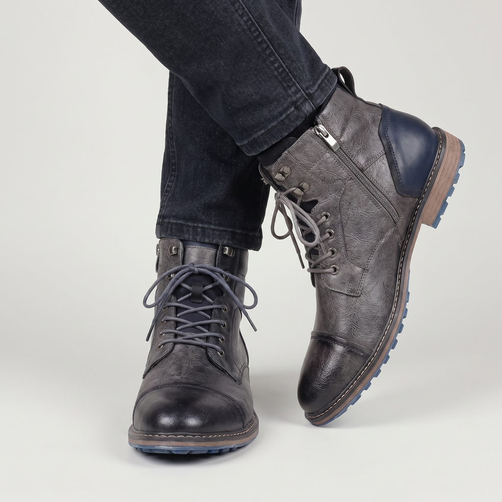 Men’s Rugged Lace Up Ankle Boots - Casual Leather Boots