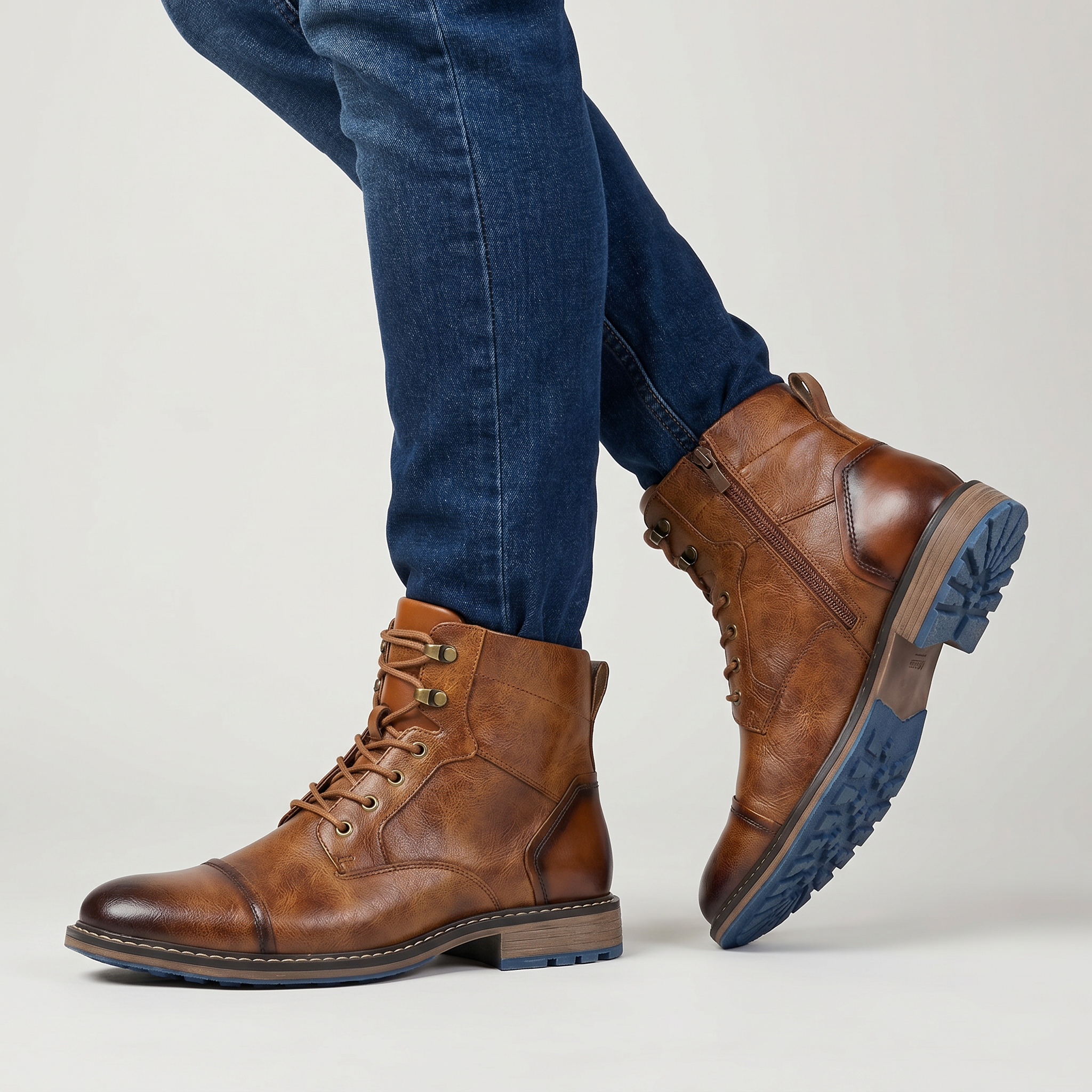 Men’s Rugged Lace Up Ankle Boots - Casual Leather Boots