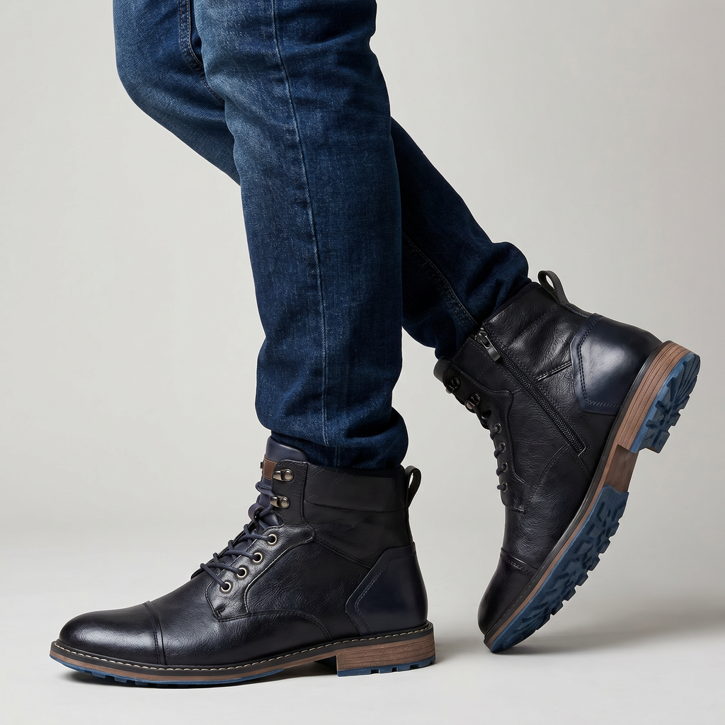 Men’s Rugged Lace Up Ankle Boots - Casual Leather Boots