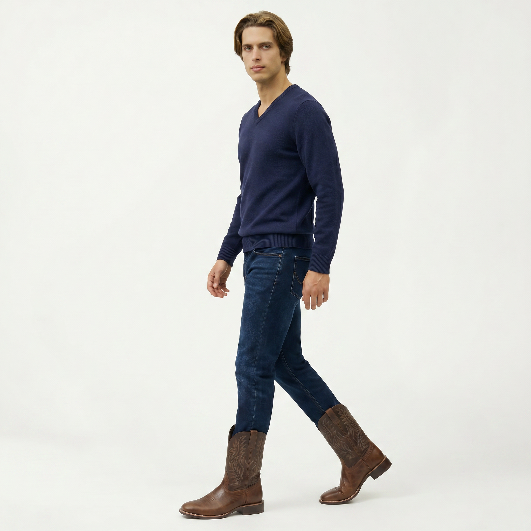 Men’s Square-Toe Western Boots - Pull-On Mid-Calf Cowboy Fit