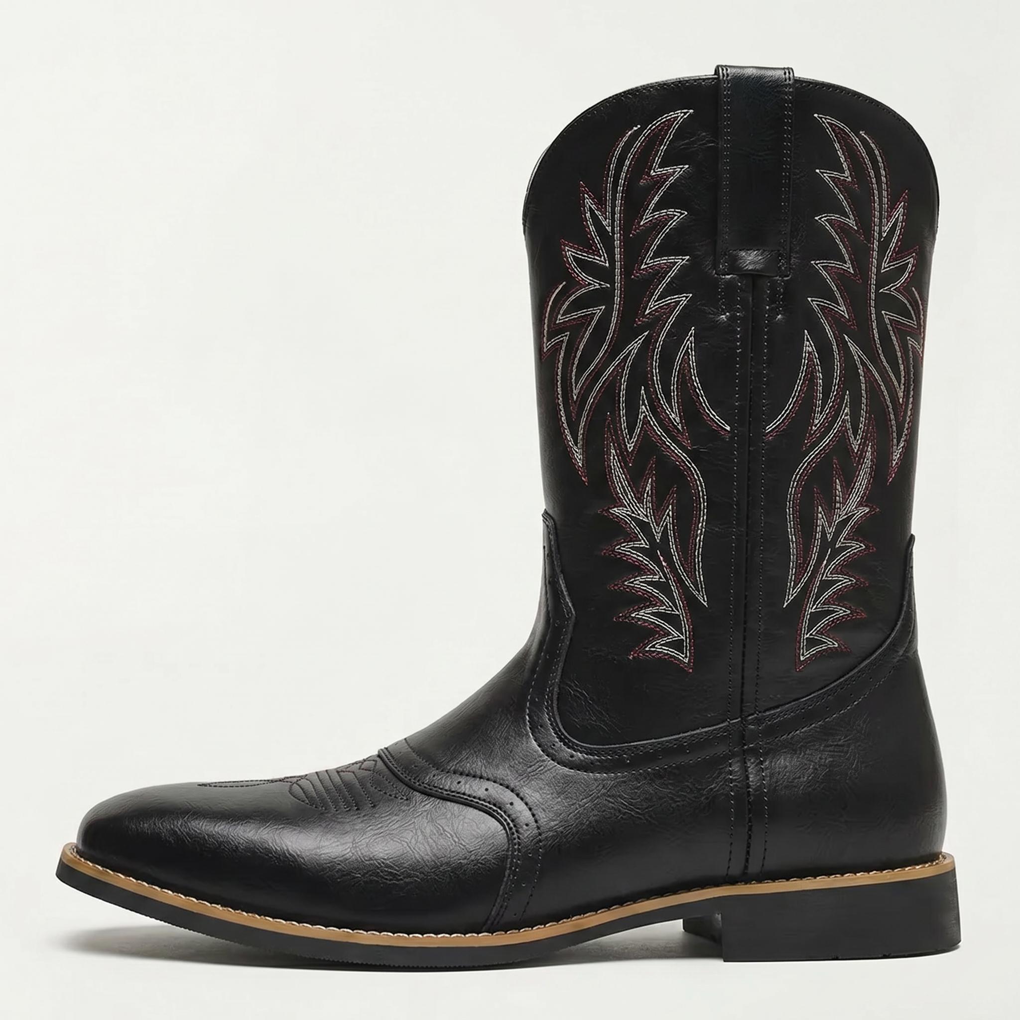 Men’s Square-Toe Western Boots - Pull-On Mid-Calf Cowboy Fit