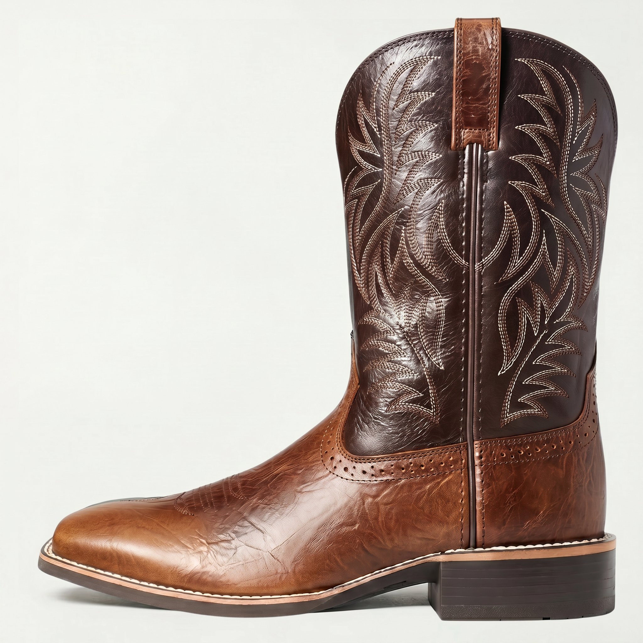 Men’s Square-Toe Western Boots - Pull-On Mid-Calf Cowboy Fit