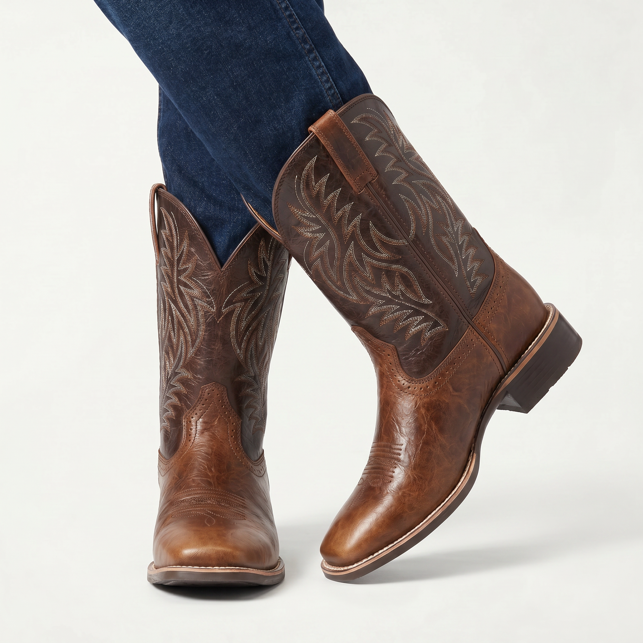 Men’s Square-Toe Western Boots - Pull-On Mid-Calf Cowboy Fit