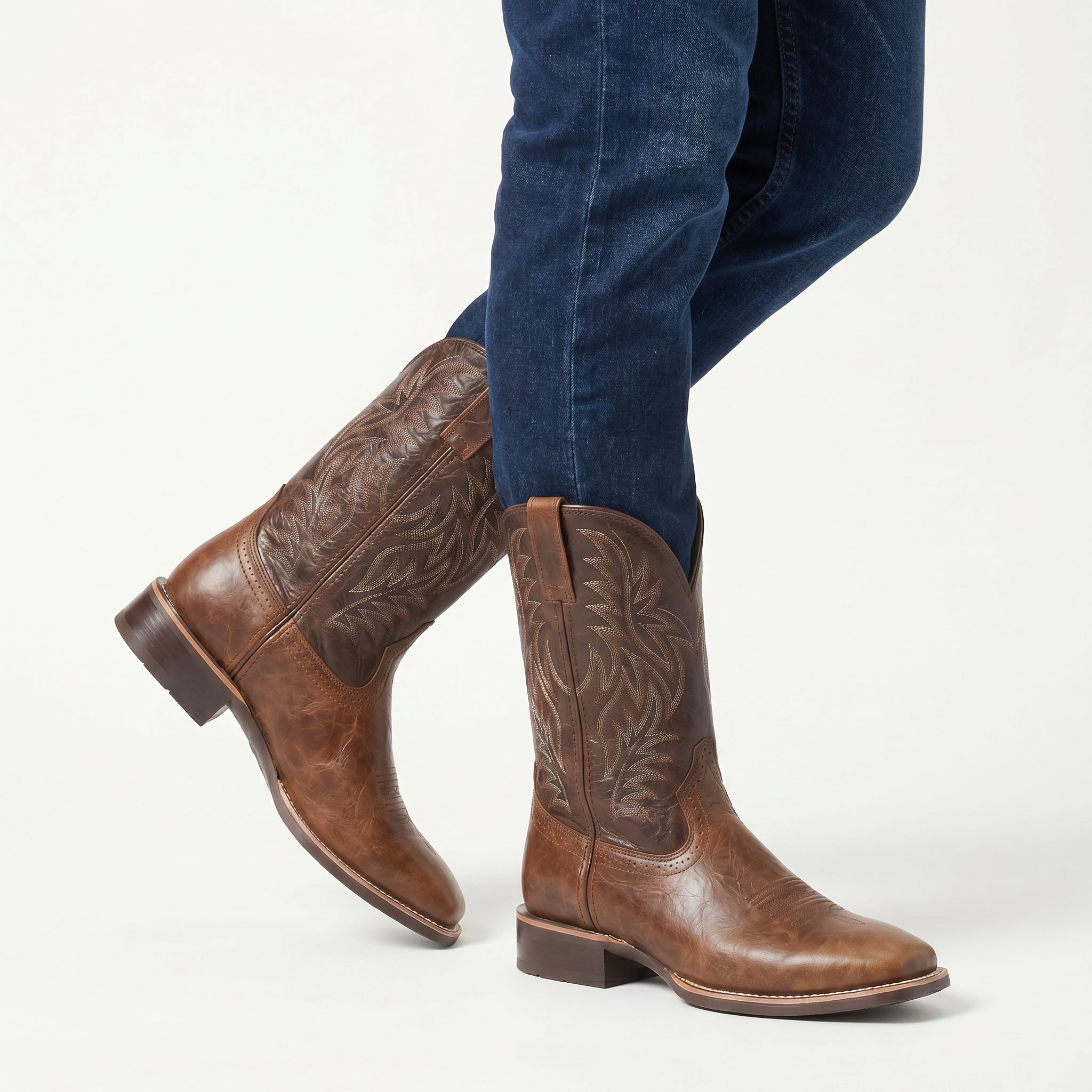 Men’s Square-Toe Western Boots - Pull-On Mid-Calf Cowboy Fit