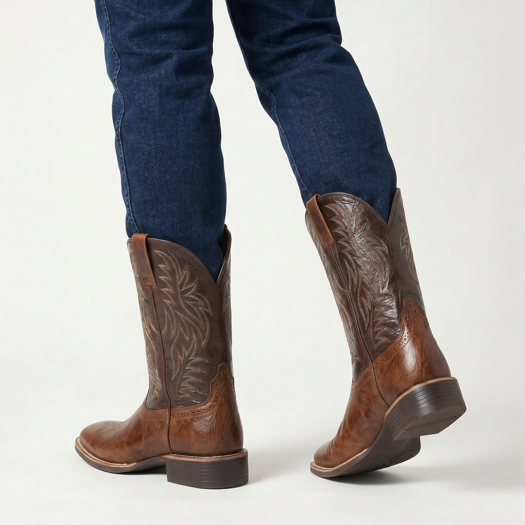 Men’s Square-Toe Western Boots - Pull-On Mid-Calf Cowboy Fit