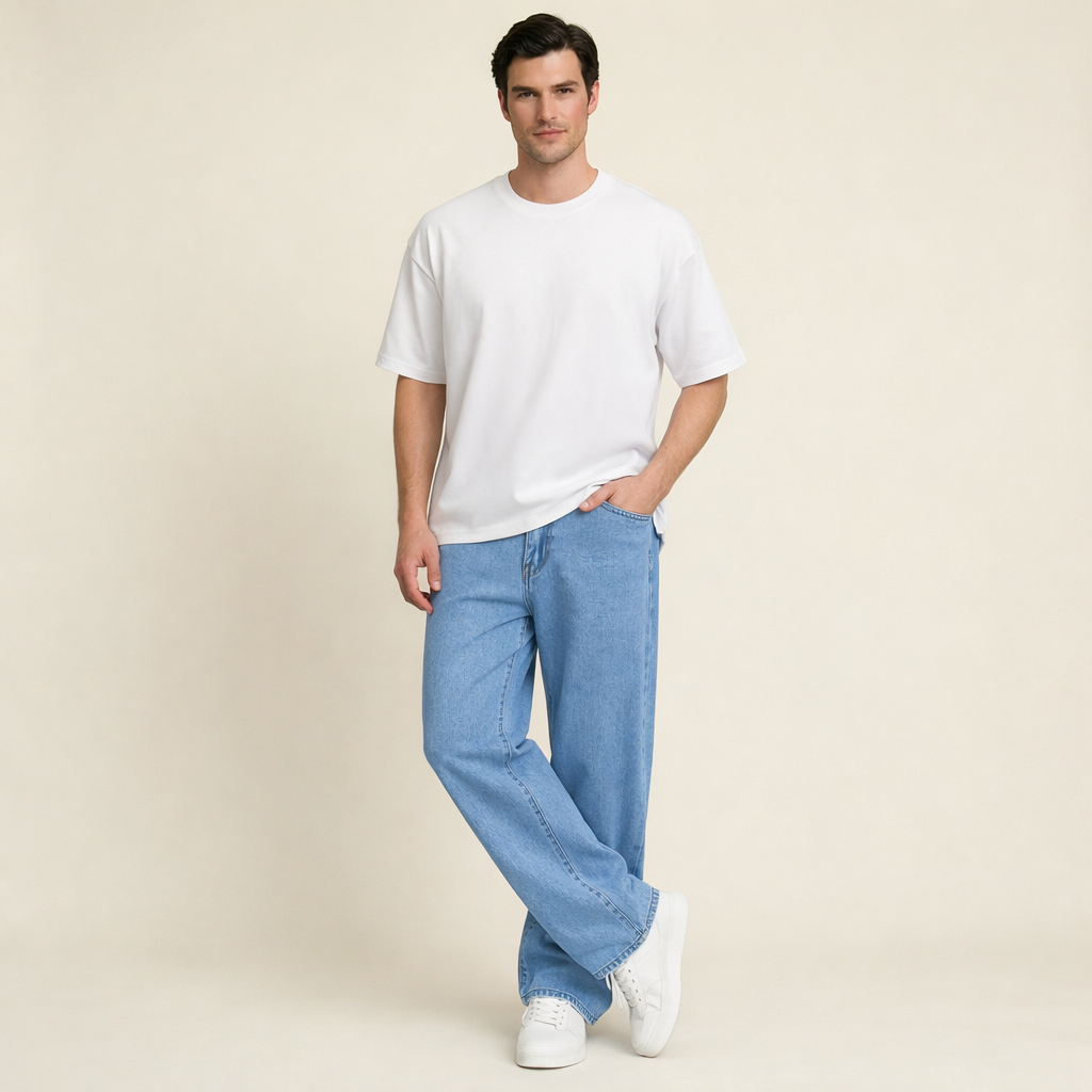 Men's Cotton Blend Straight-Leg Denim Jeans
