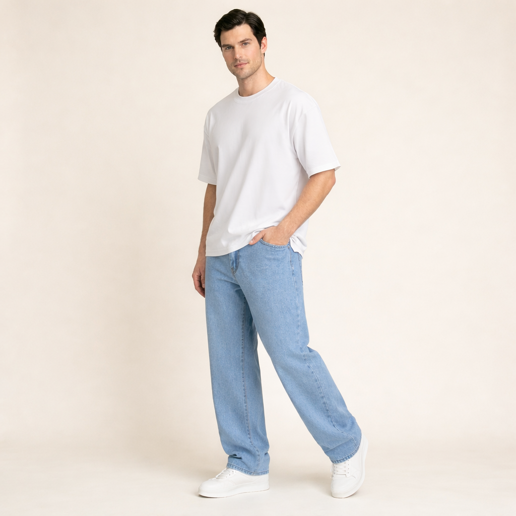 Men's Cotton Blend Straight-Leg Denim Jeans