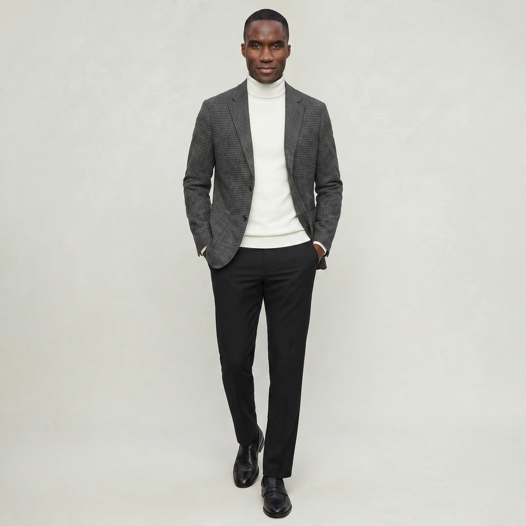 Men’s Textured Tailored Jacket - Smart Casual Wool Look Coat