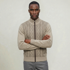 Men’s Knit Zip Jacket - Textured Cardigan Style Regular Fit