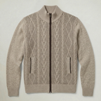 Men’s Knit Zip Jacket - Textured Cardigan Style Regular Fit
