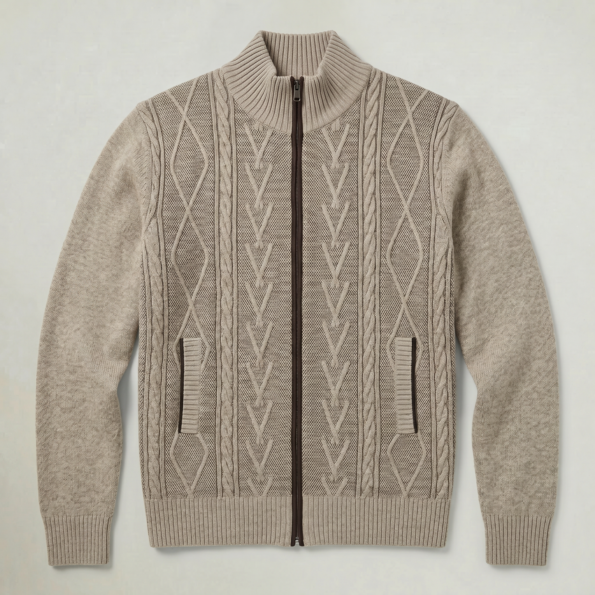 Men’s Knit Zip Jacket - Textured Cardigan Style Regular Fit