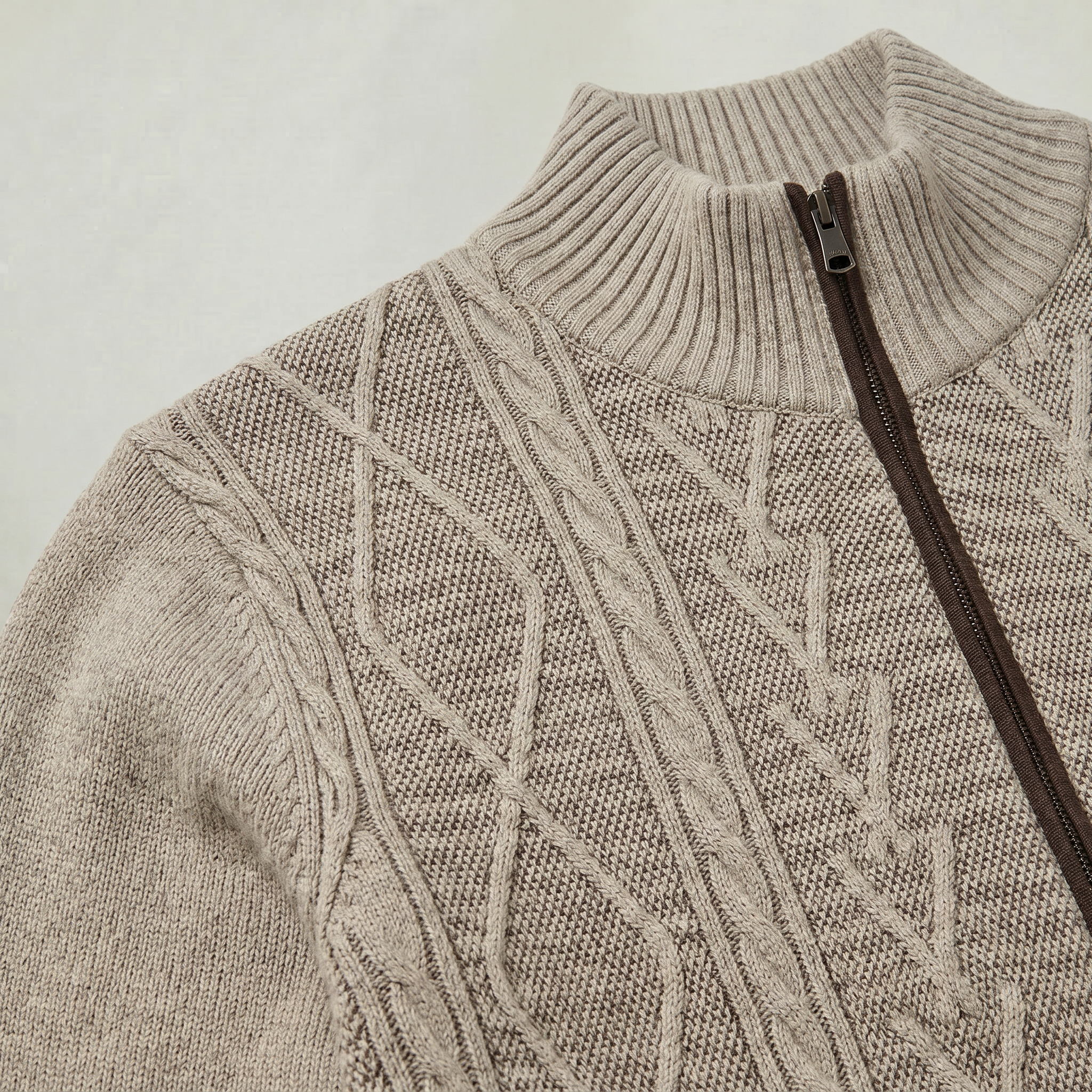 Men’s Knit Zip Jacket - Textured Cardigan Style Regular Fit