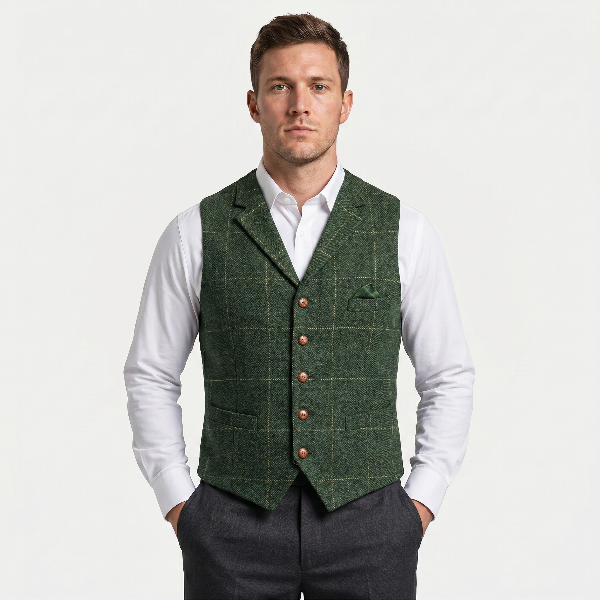 Men’s Tweed Vest - Fitted Waistcoat Wool Fit