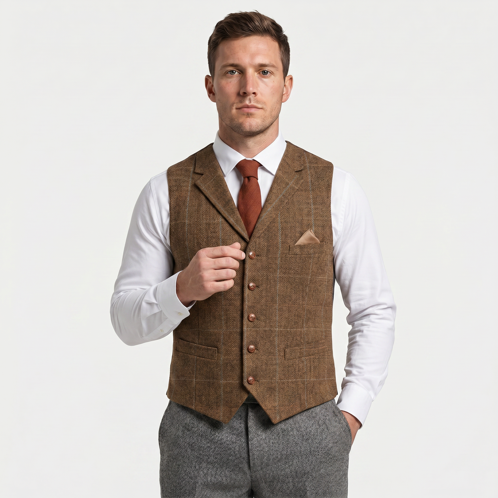 Men’s Tweed Vest - Fitted Waistcoat Wool Fit