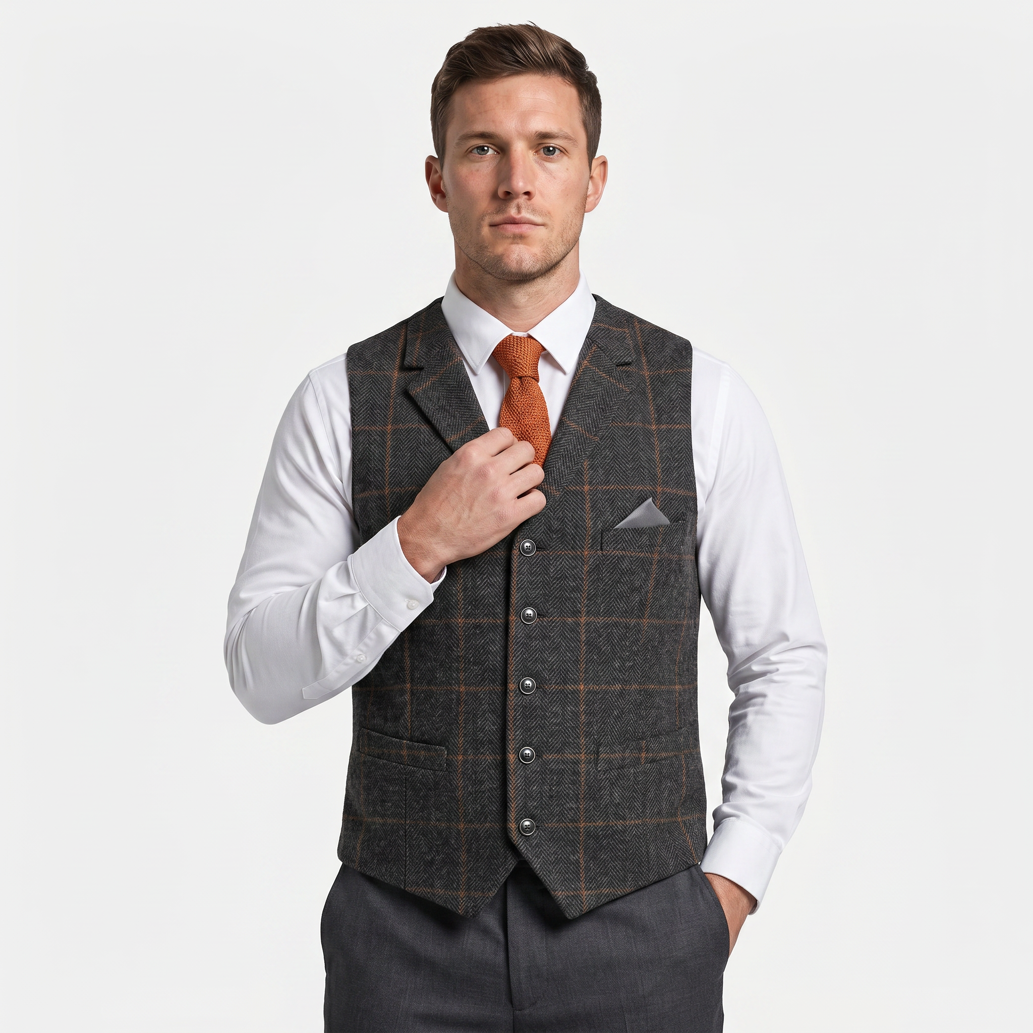 Men’s Tweed Vest - Fitted Waistcoat Wool Fit
