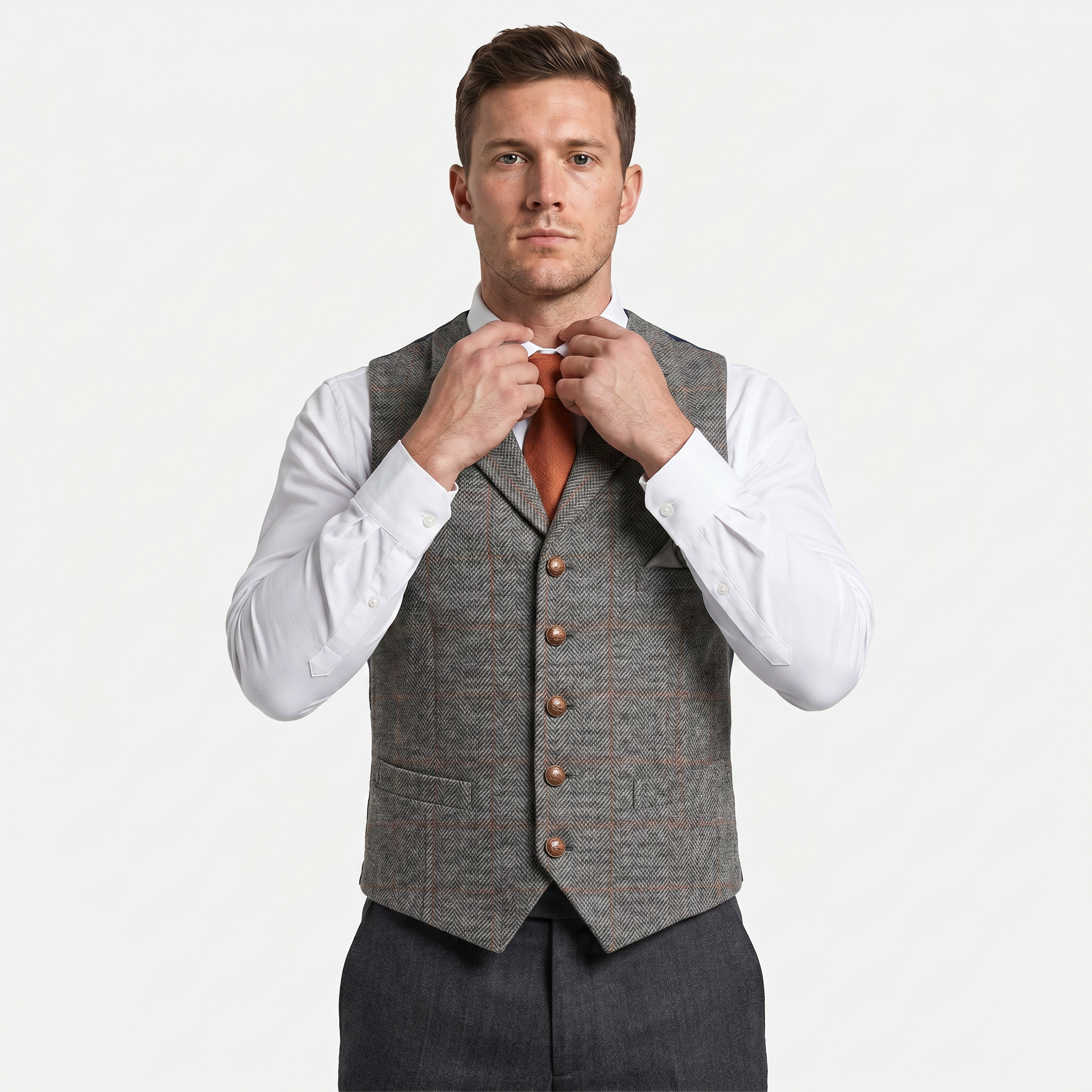 Men’s Tweed Vest - Fitted Waistcoat Wool Fit