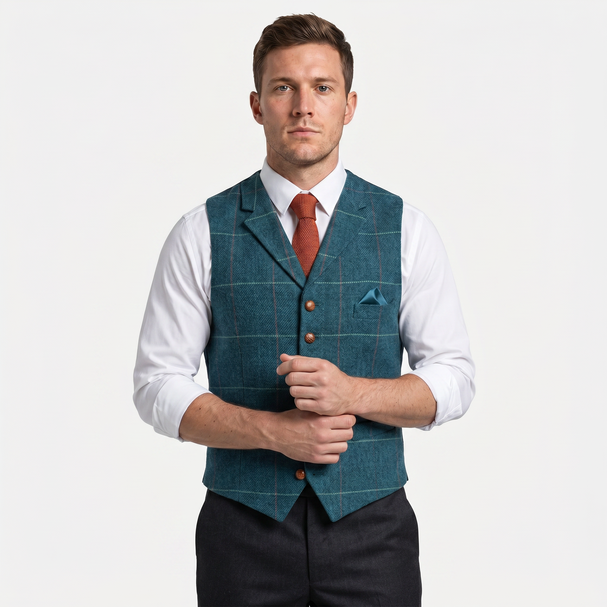 Men’s Tweed Vest - Fitted Waistcoat Wool Fit
