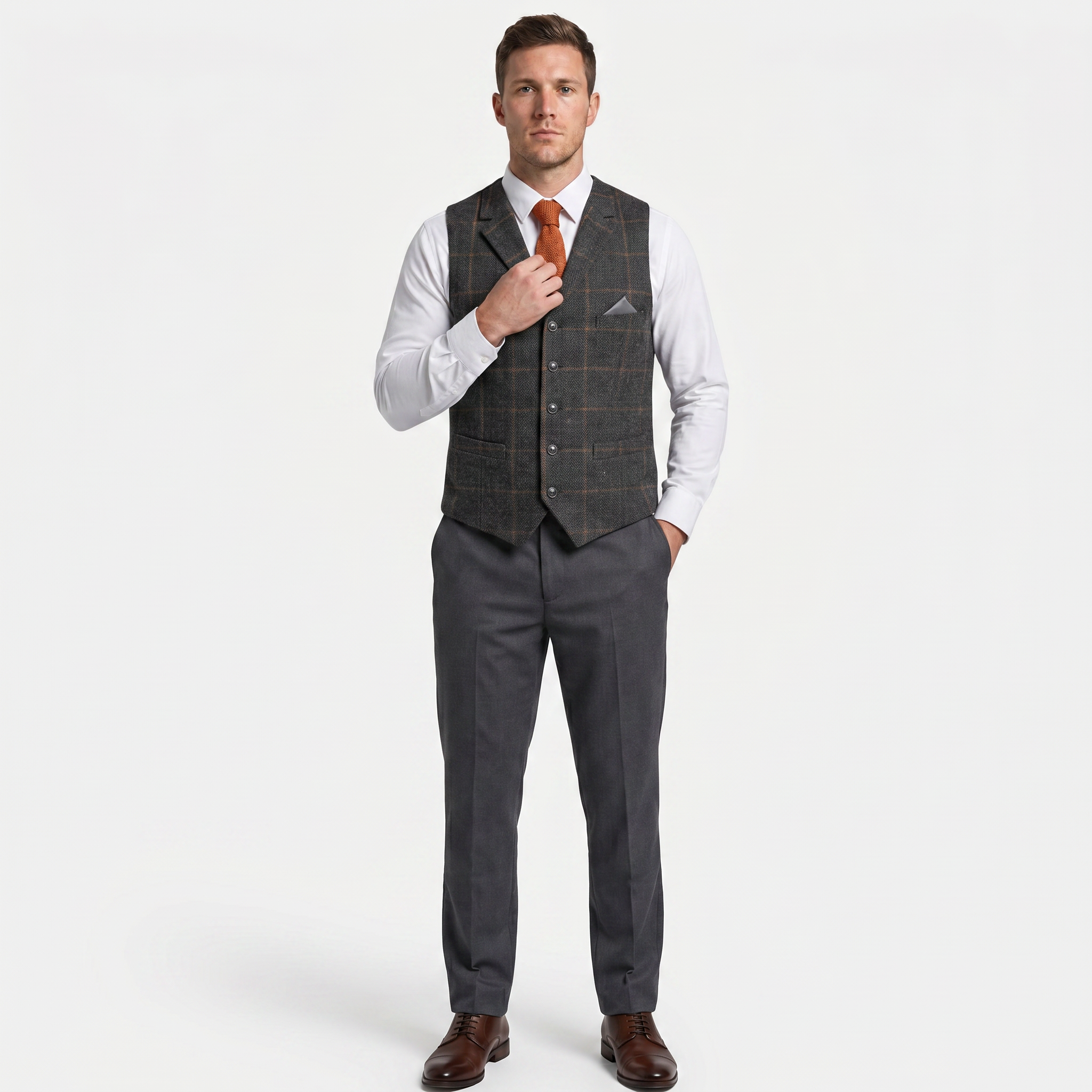 Men’s Tweed Vest - Fitted Waistcoat Wool Fit