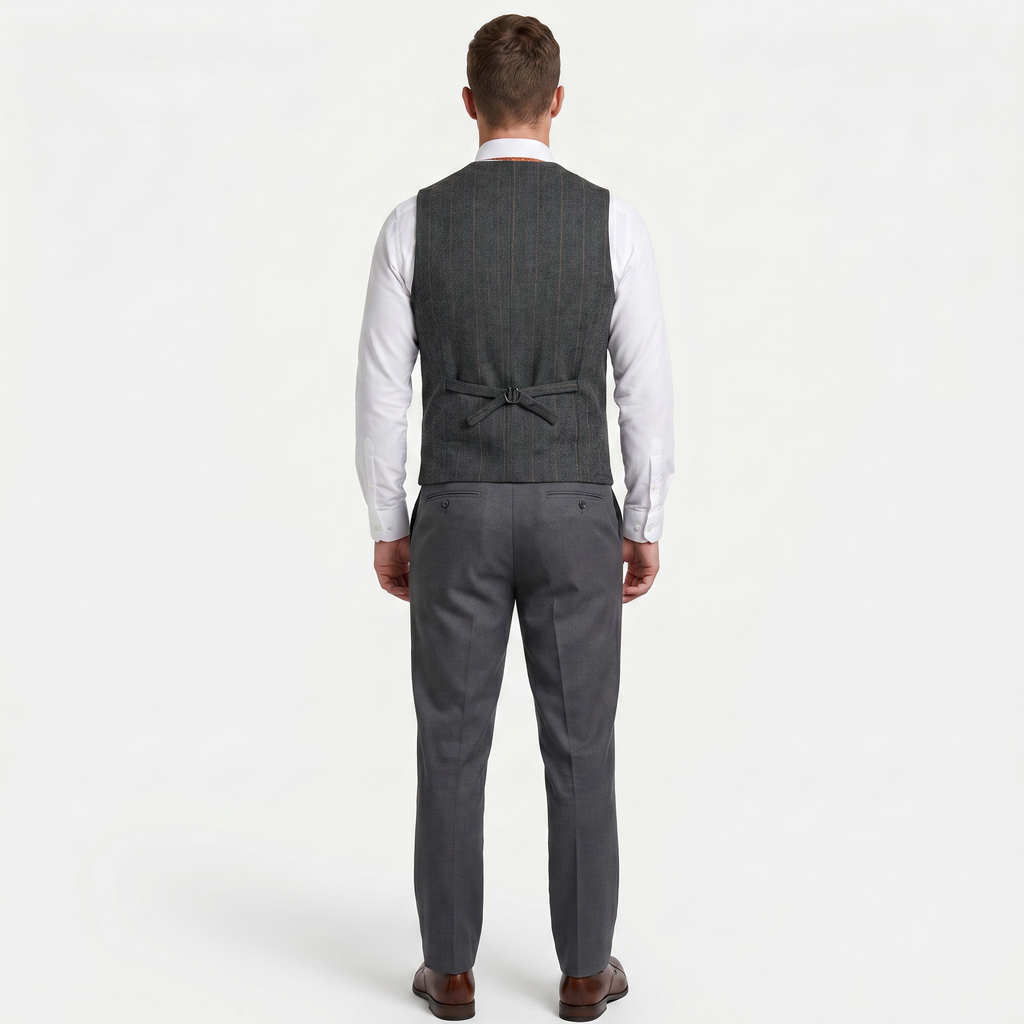Men’s Tweed Vest - Fitted Waistcoat Wool Fit