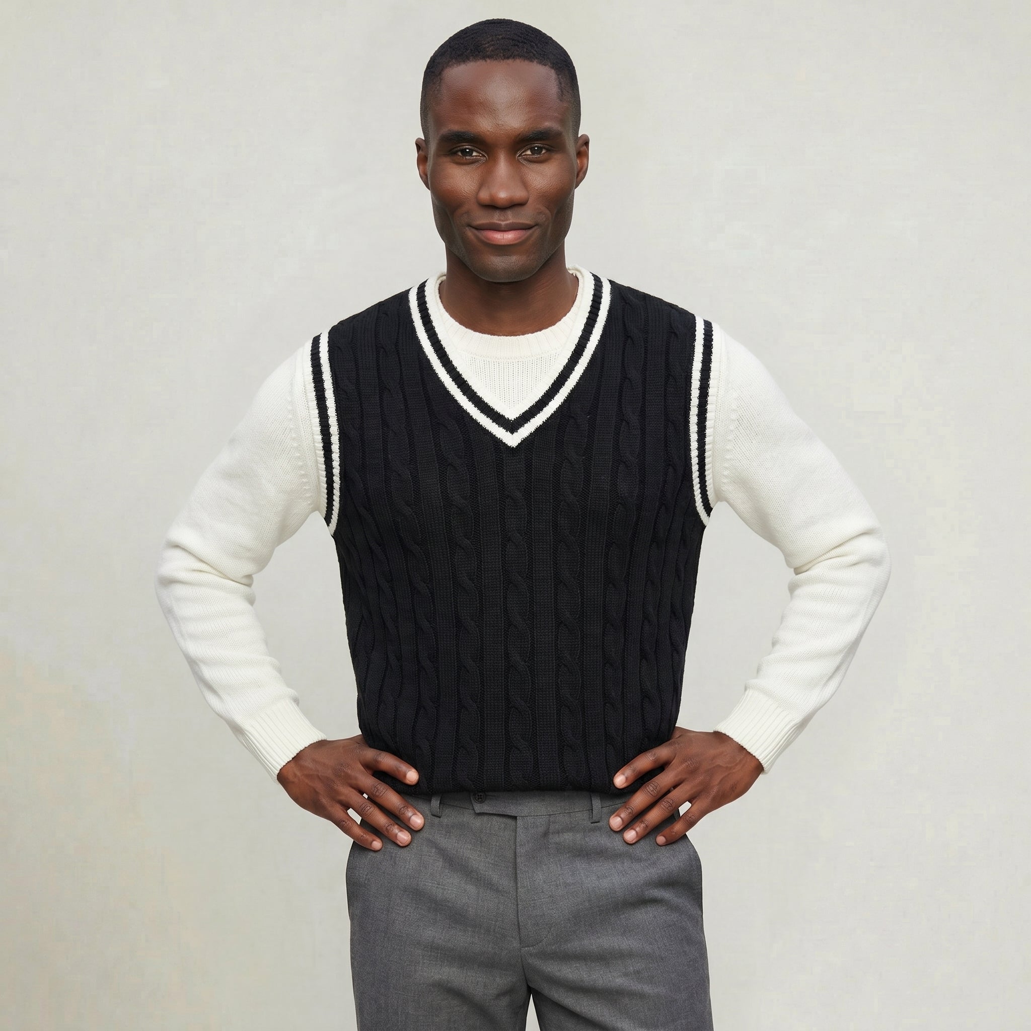 Men’s Cable Knit Sleeveless Vest  - V Neck Sweater