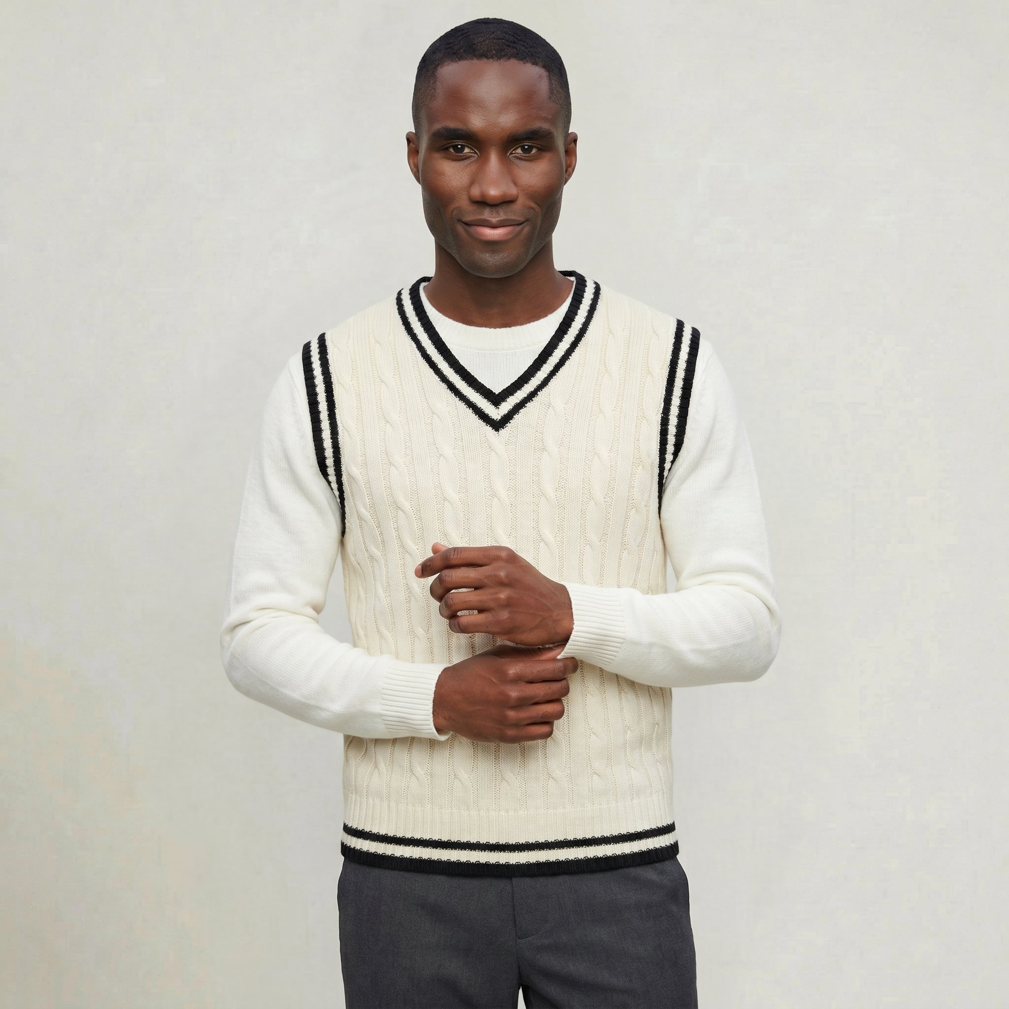 Men’s Cable Knit Sleeveless Vest  - V Neck Sweater