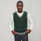 Men’s Cable Knit Sleeveless Vest  - V Neck Sweater