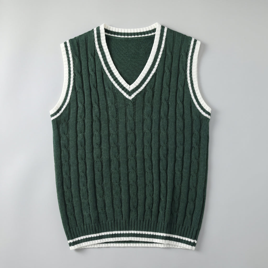 Men’s Cable Knit Sleeveless Vest  - V Neck Sweater