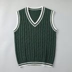 Men’s Cable Knit Sleeveless Vest  - V Neck Sweater