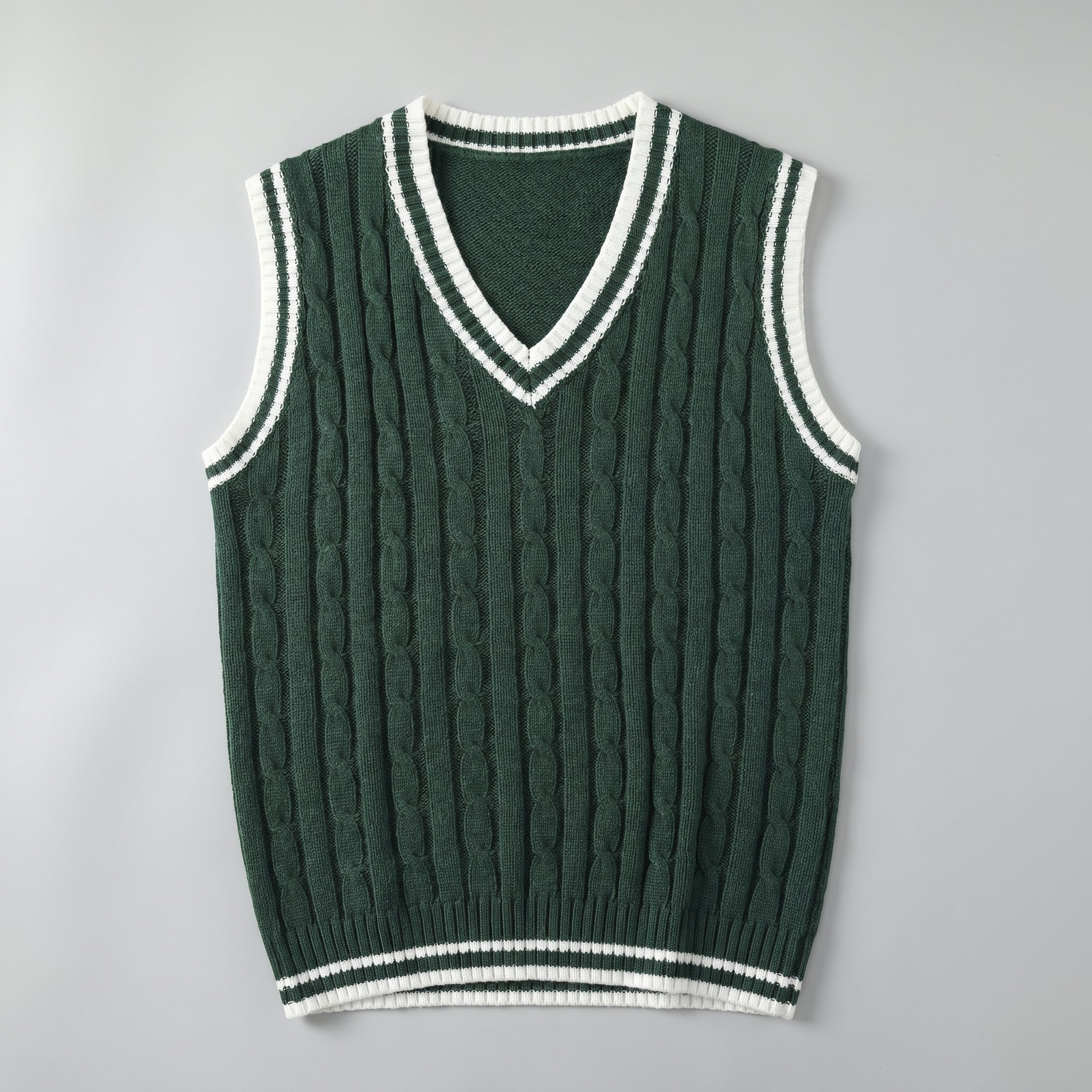 Men’s Cable Knit Sleeveless Vest  - V Neck Sweater