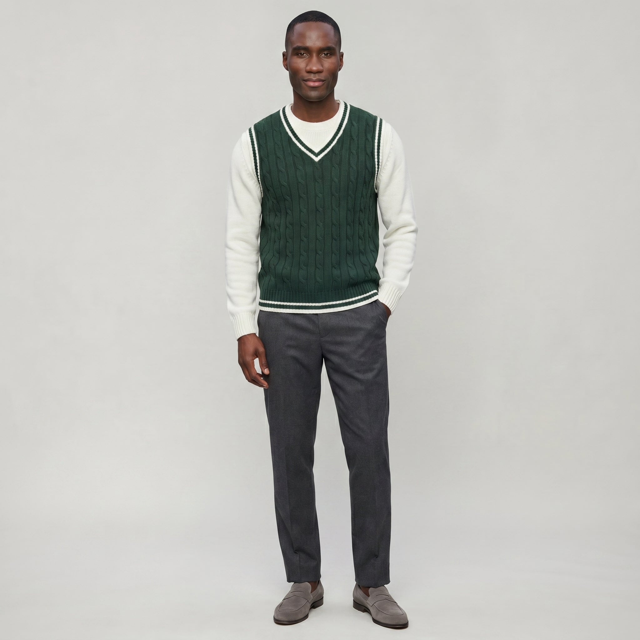 Men’s Cable Knit Sleeveless Vest  - V Neck Sweater