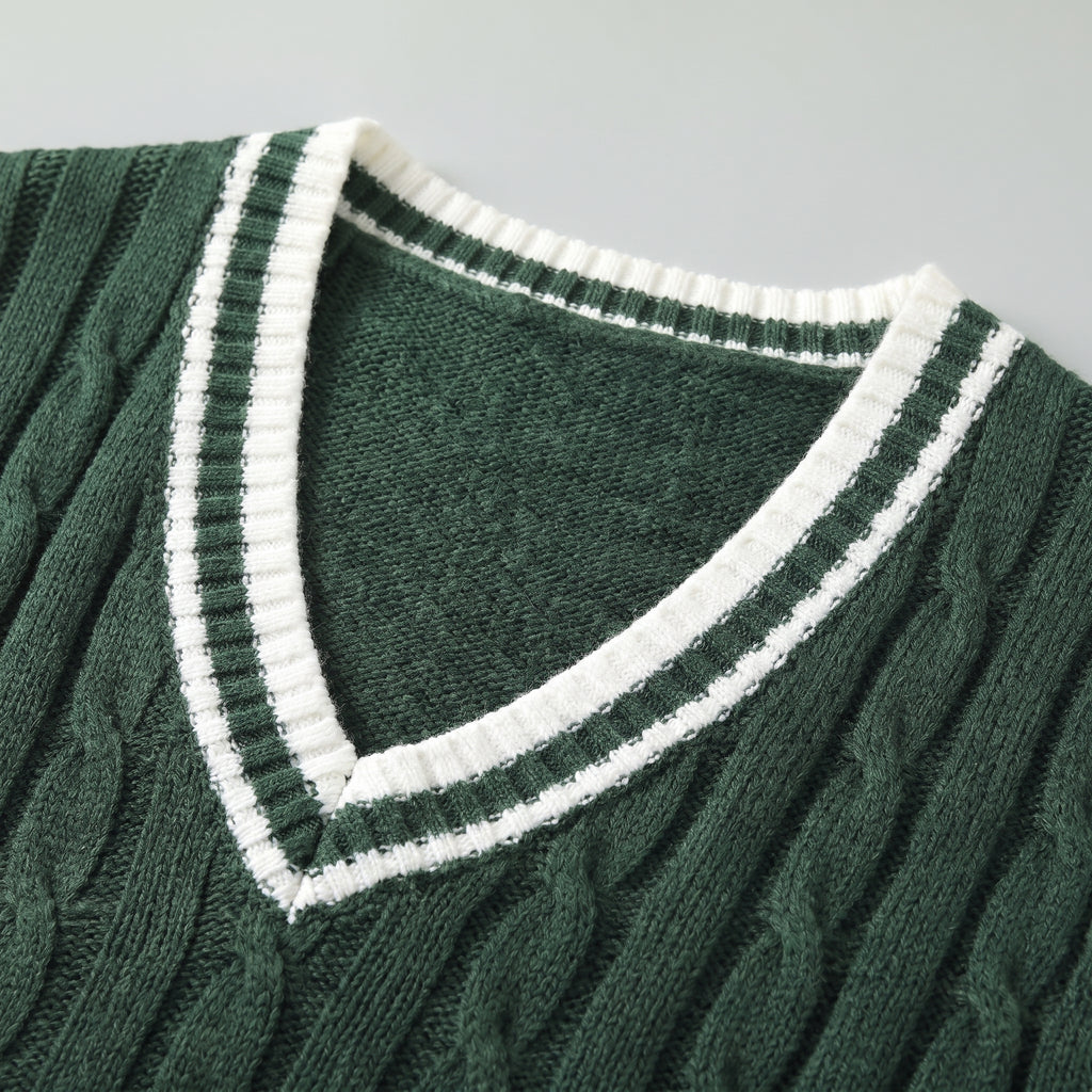 Men’s Cable Knit Sleeveless Vest  - V Neck Sweater