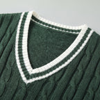 Men’s Cable Knit Sleeveless Vest  - V Neck Sweater