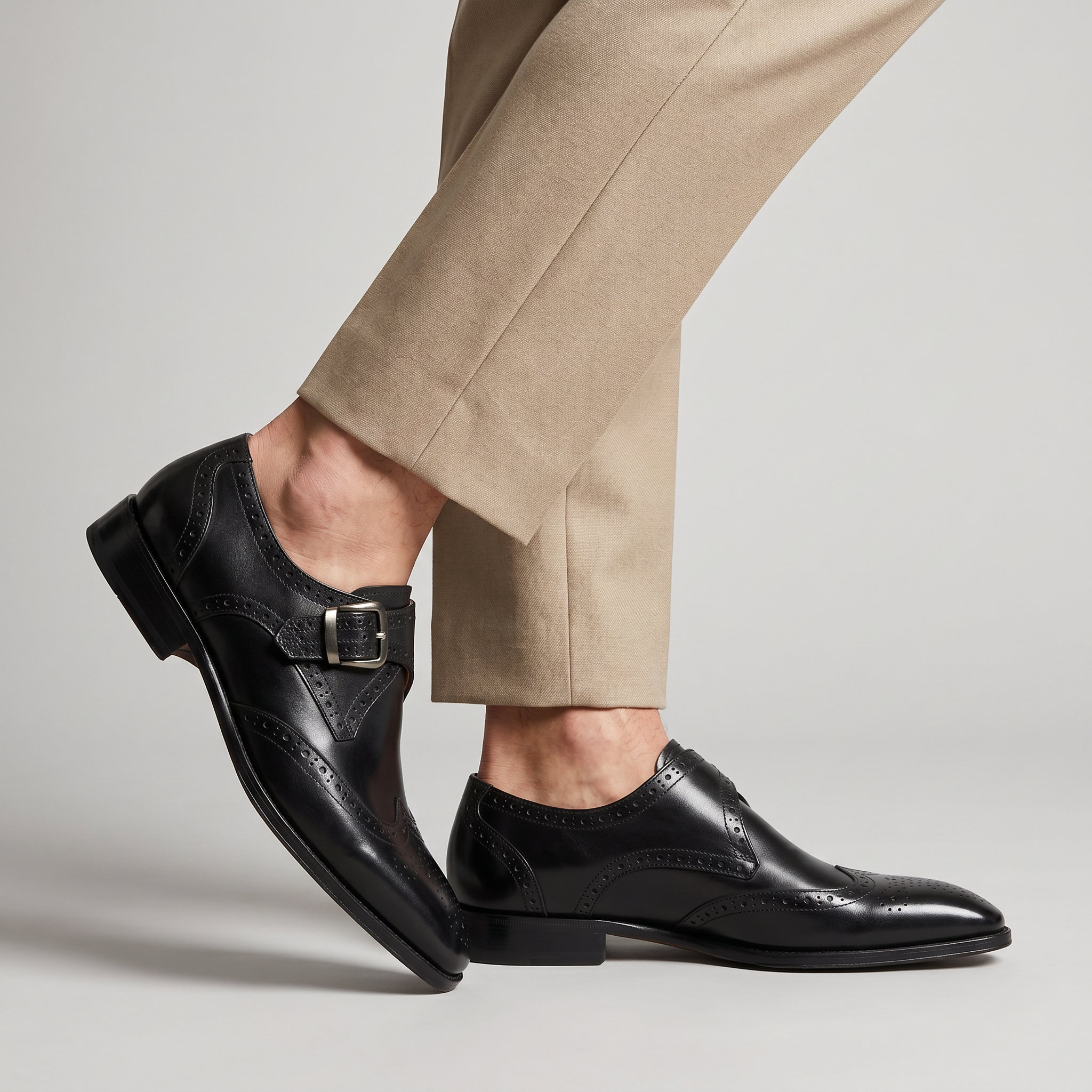 Men’s Wingtip Monk Strap Buckle Shoes