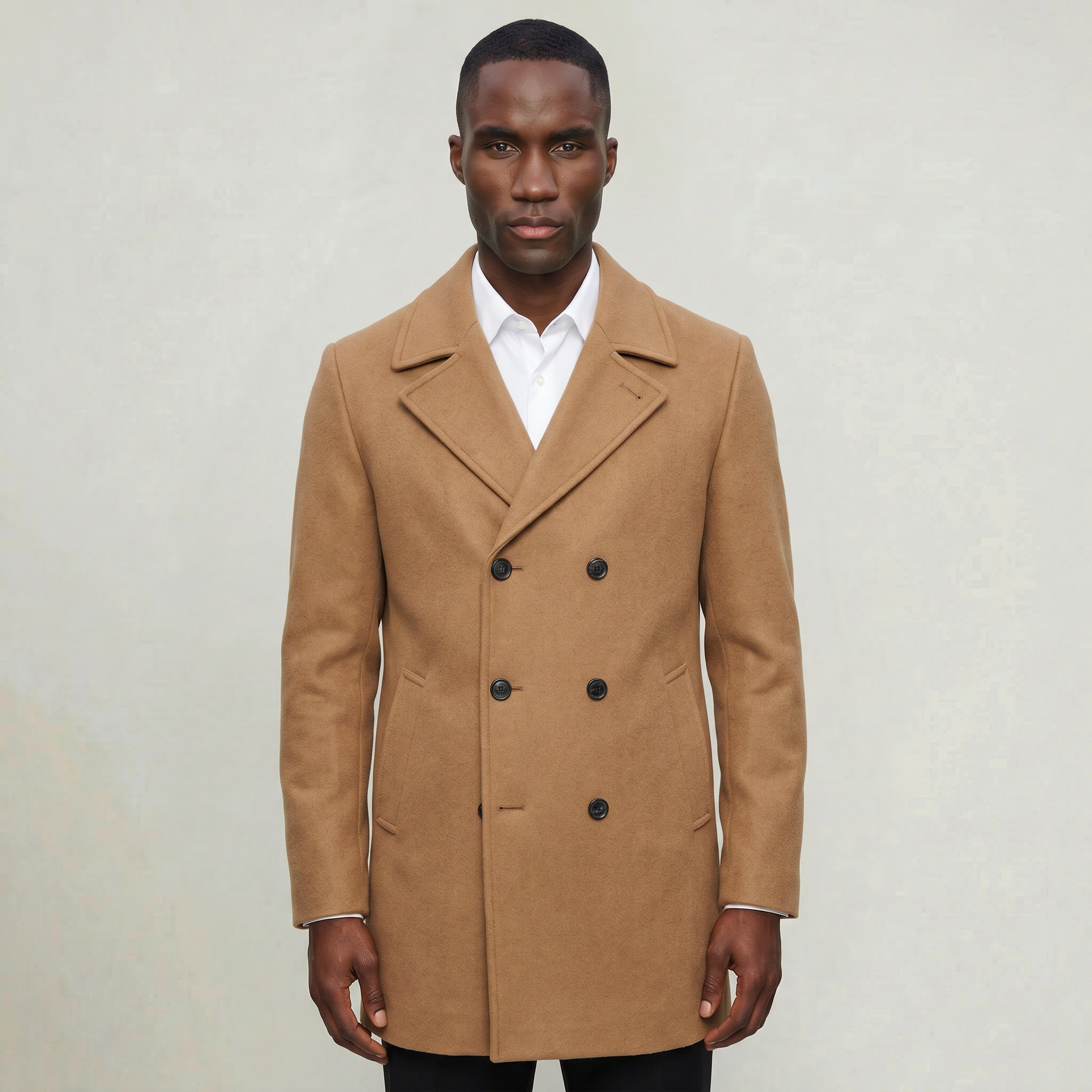 Men’s Wool Blend Overcoat - Double Breasted Tailored Long Coat