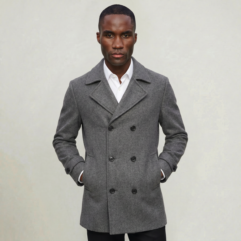 Men’s Wool Blend Overcoat - Double Breasted Tailored Long Coat