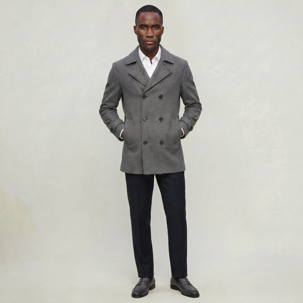 Men’s Wool Blend Overcoat - Double Breasted Tailored Long Coat